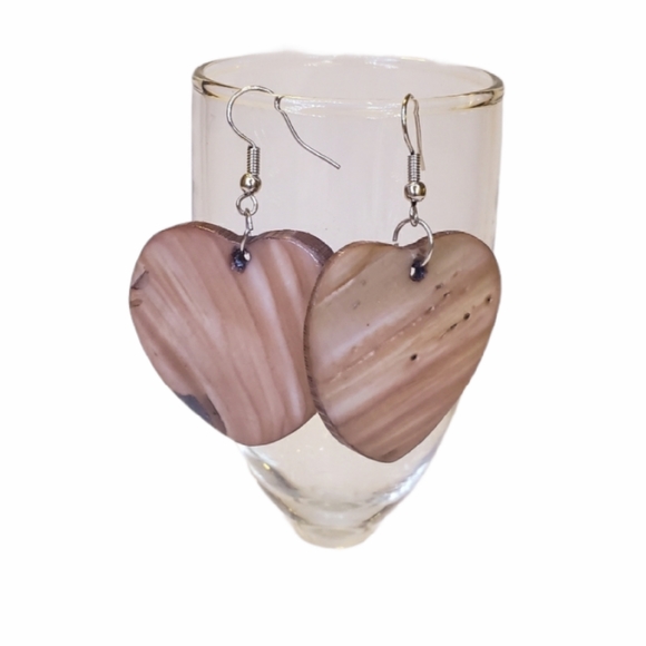 Light Brown Silver Tone Heart Dangle Earrings Jewelry - Picture 1 of 9